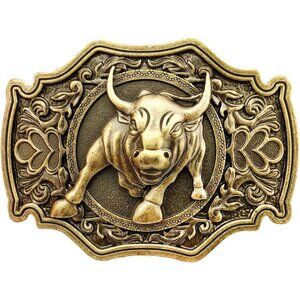 🆕Men's Gold Imported QUKE Long Horn Bull Rodeo Western Cowboy Belt Buckles